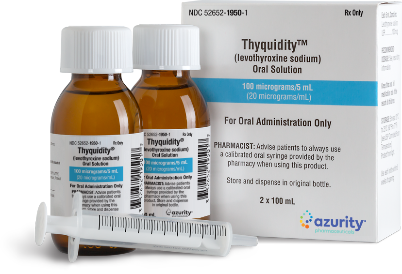 THYQUIDITY (levothyroxine sodium) oral solution is a liquid oral solution with 100 mcg levothyroxine sodium per 5 mL (20 mcg per mL). Please see full Prescribing Information Including Boxed Warning.